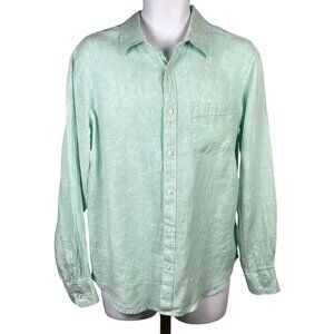 Panama Jack 100% Linen Button Up Shirt Mens L Green Long Sleeve Casual